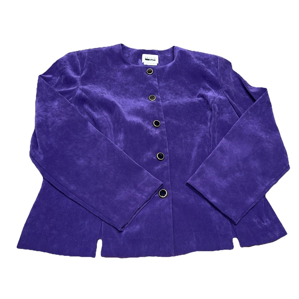 Vintage‎ 80's Leslie Fay Faux Suede Purple Button Up Blazer Jacket Women's 16